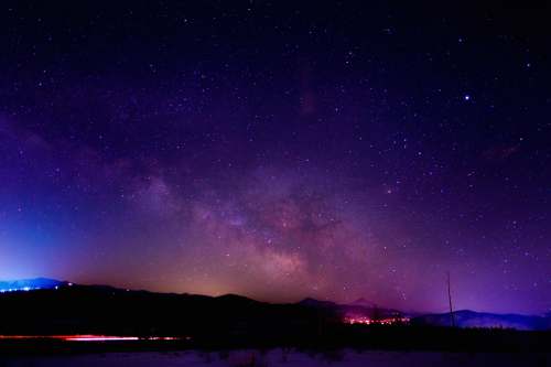 united states silhouette of mountain under purple nebula night
